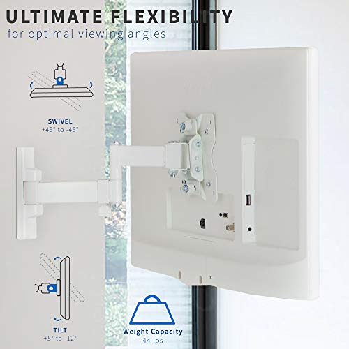 VIVO Full Motion Wall Mount for 27 inch LCD LED TV and Monitor, Tilt and Swivel, White L4422