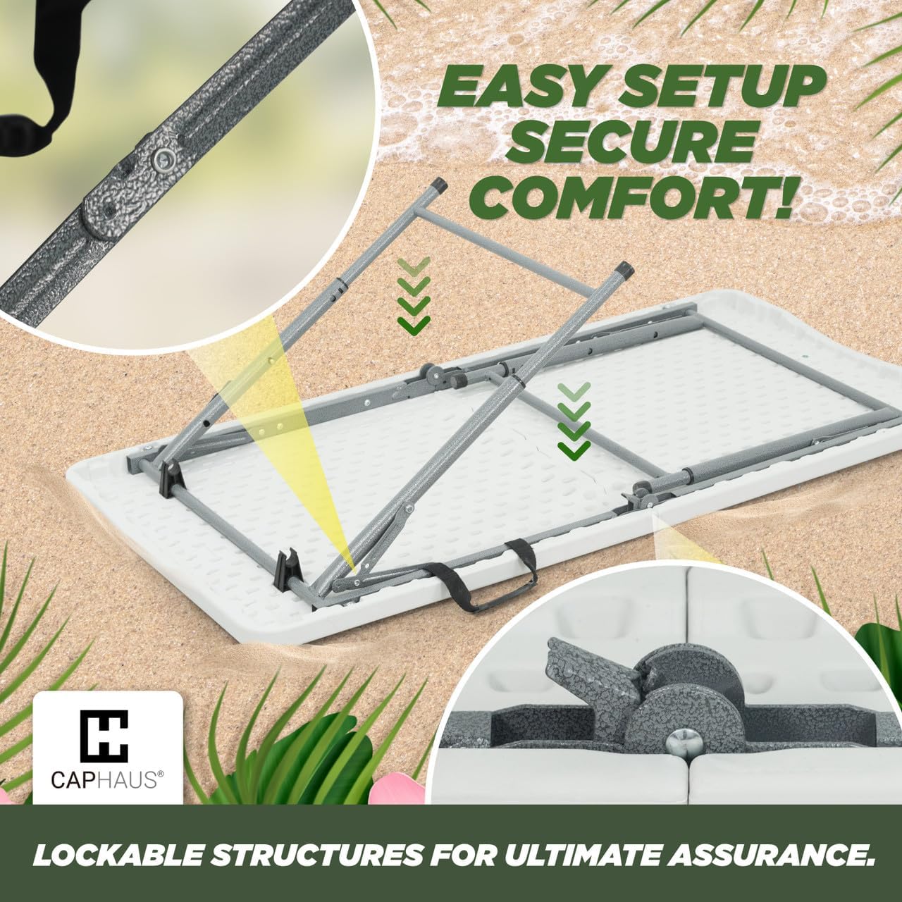 CAPHAUS 47.2 in Folding Table with Carrying Handle, Heavy Duty Portable, White G36733
