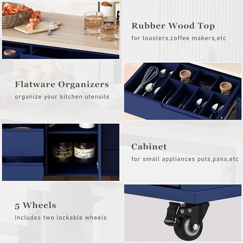 Farmhouse Kitchen Island with Power Outlet, Rolling Cart with Drop Leaf and Storage Z47765