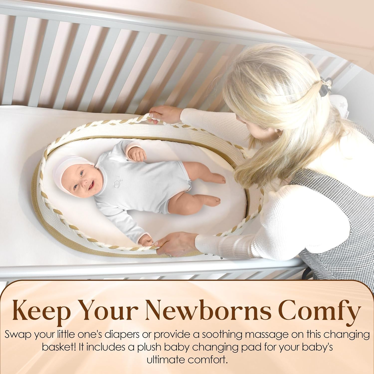 Moses Baby Changing Basket for Newborn with Thick Foam Mattress, Waterproof Cover D81634