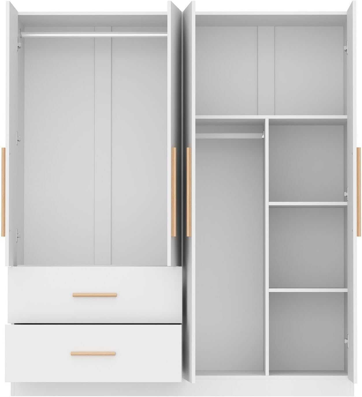 Tall Wooden Wardrobe Armoire 4-Door 2-Drawer White Y702