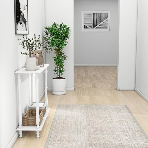 Narrow Console Table with Shelf Wood White for Entryway Living Room X486