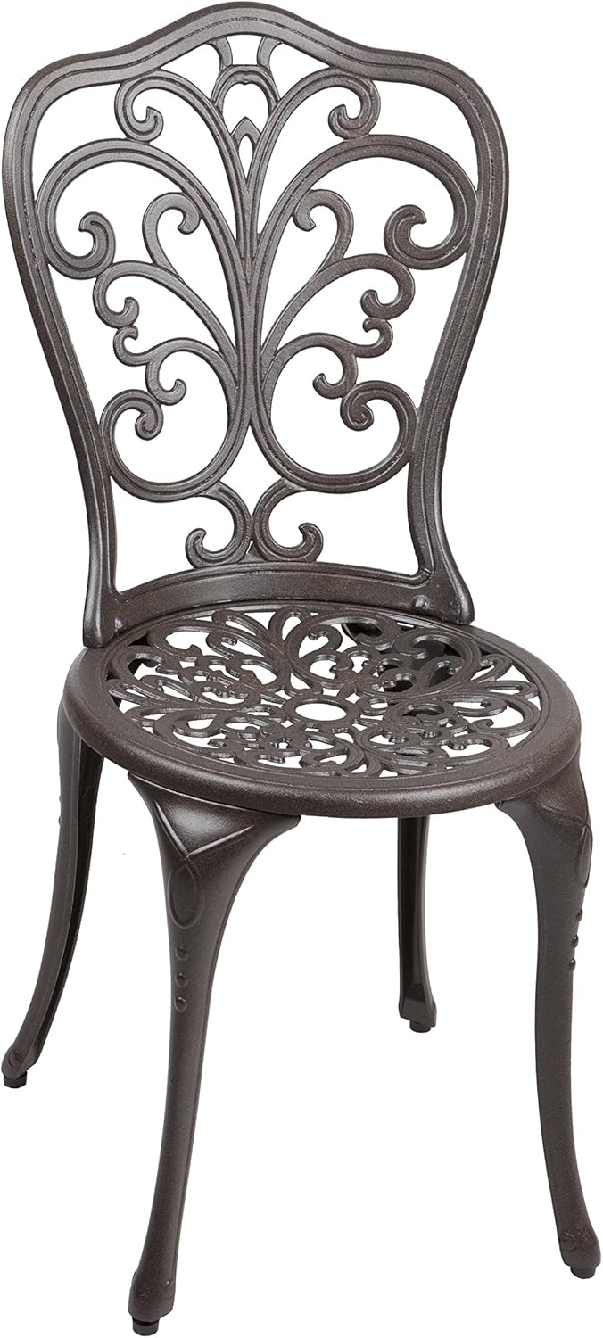 Patio Sense Faustina Cast Aluminum 3-Piece Bistro Set with Two Chairs & Table, Antique Bronze Z8818