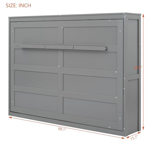SOFTSEA Queen Size Murphy Bed, Wood Folding Wall Bed, White B4030