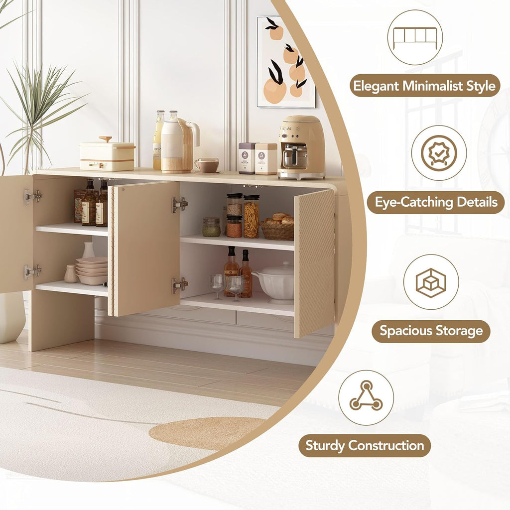 60" Storage Sideboard with 4 Doors, Adjustable Shelves, Apricot Cream Q7969
