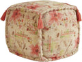 47th & Main Square Boho Tasseled Fabric Foot Stool Ottoman Pouf, 16" x 16", Floral Print