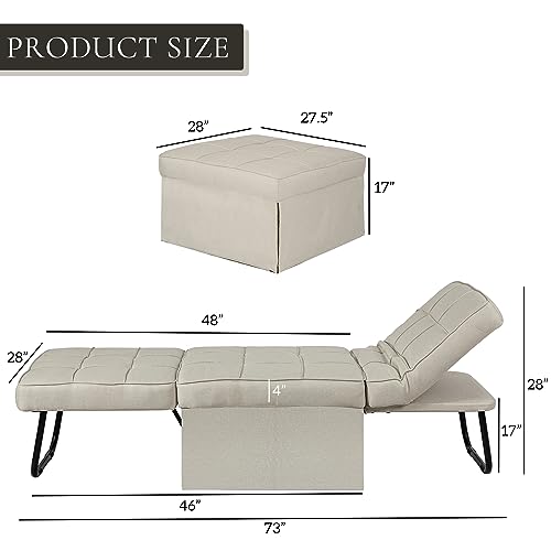 4 in 1 Convertible Ottoman Bed Chair with Adjustable Backrest, Dark Gray Y28571