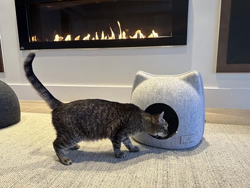 Cat wool cave bed for indoor cats, grey E128
