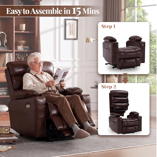 Lay Flat Power Lift Recliner Chair for Elderly, Dual Motor, Heat & Massage, Brown P4224