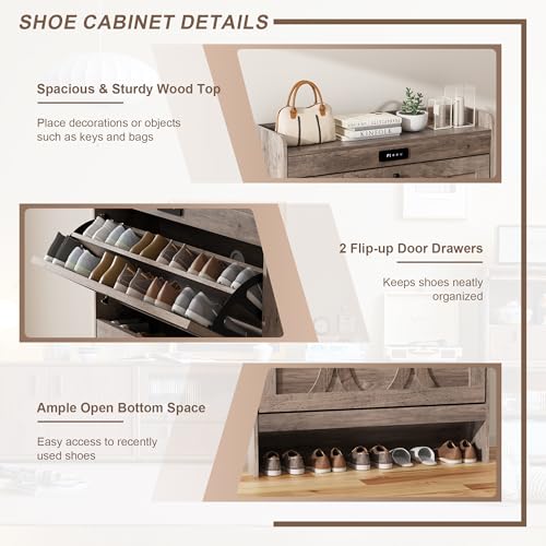 Rustic White 2 Flip Drawers Shoe Storage Cabinet V18081