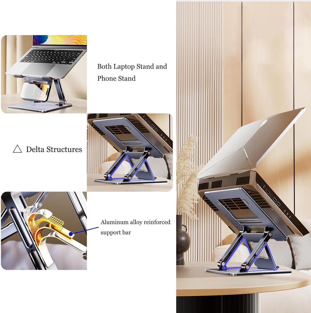 Adjustable Laptop Stand for Desk with Phone Holder, Ergonomic Foldable Riser W69807