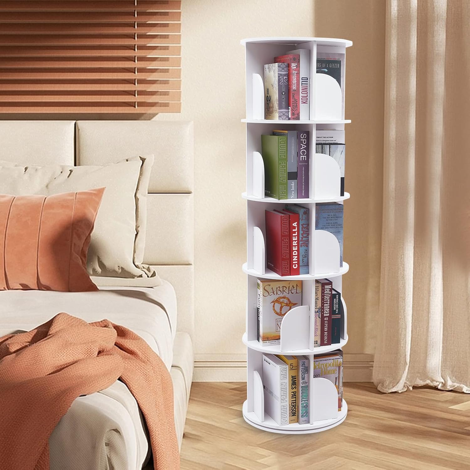 5 Tier 360° Rotating Bookshelf White for Office Home O44889