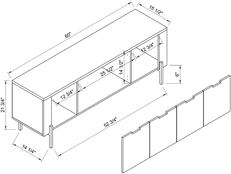 60" Two-Toned TV Stand with Four Cabinet Doors, White & Distressed Grey N748113