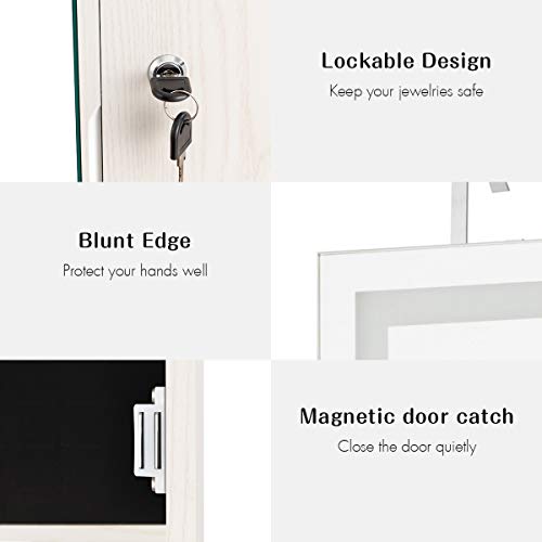 Giantex Jewelry Cabinet Armoire with Lockable Lighted Full Length Mirror, Black B30277