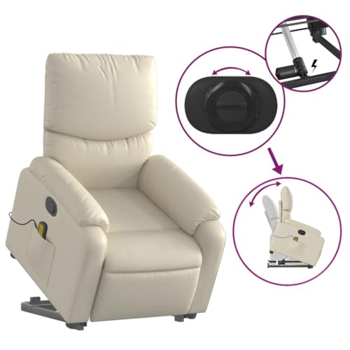Electric Massaging Recliner Chair Cream Faux Leather with Power Lift L230