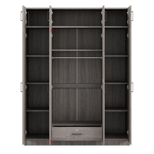 Wardrobe Armoire with 4 Doors, Mirror, Shelves and Hanging Rod R902