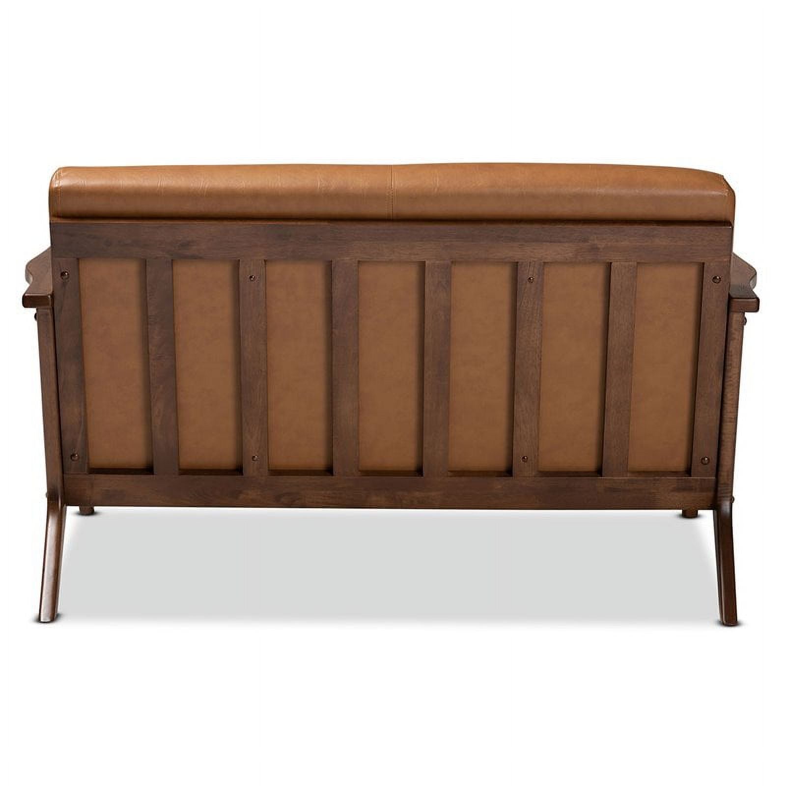 Bowery Hill Mid-Century Faux Leather Loveseat Walnut Brown/Tan Q638143