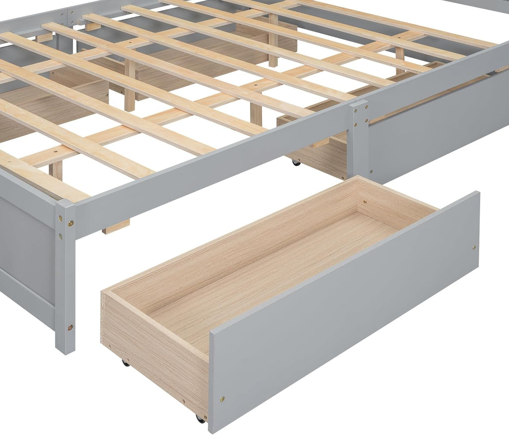 Queen Size Wooden Platform Bed Frame with Storage Headboard, Gray H629094