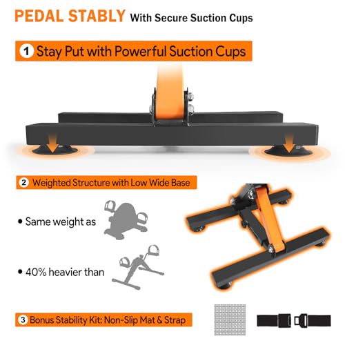 Under Desk Bike Pedal Exerciser, Adjustable & Foldable, with Suction Cup Feet U94547