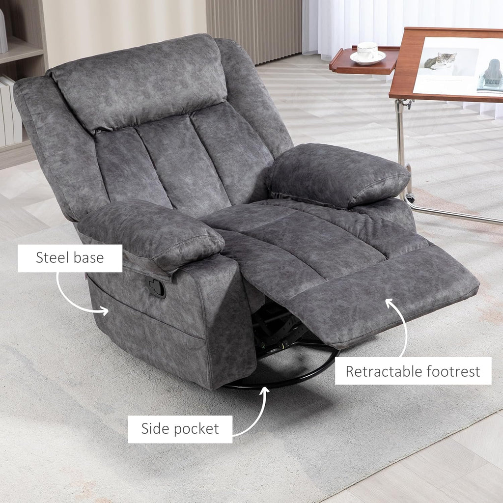 Swivel Rocker Recliner Chair with 360 Degree Swivel, Gray, Metal Base E85391