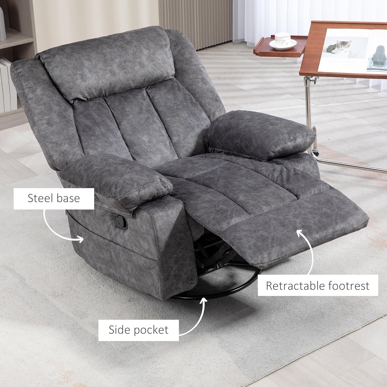 Swivel Rocker Recliner Chair with 360 Degree Swivel, Gray, Metal Base E85391