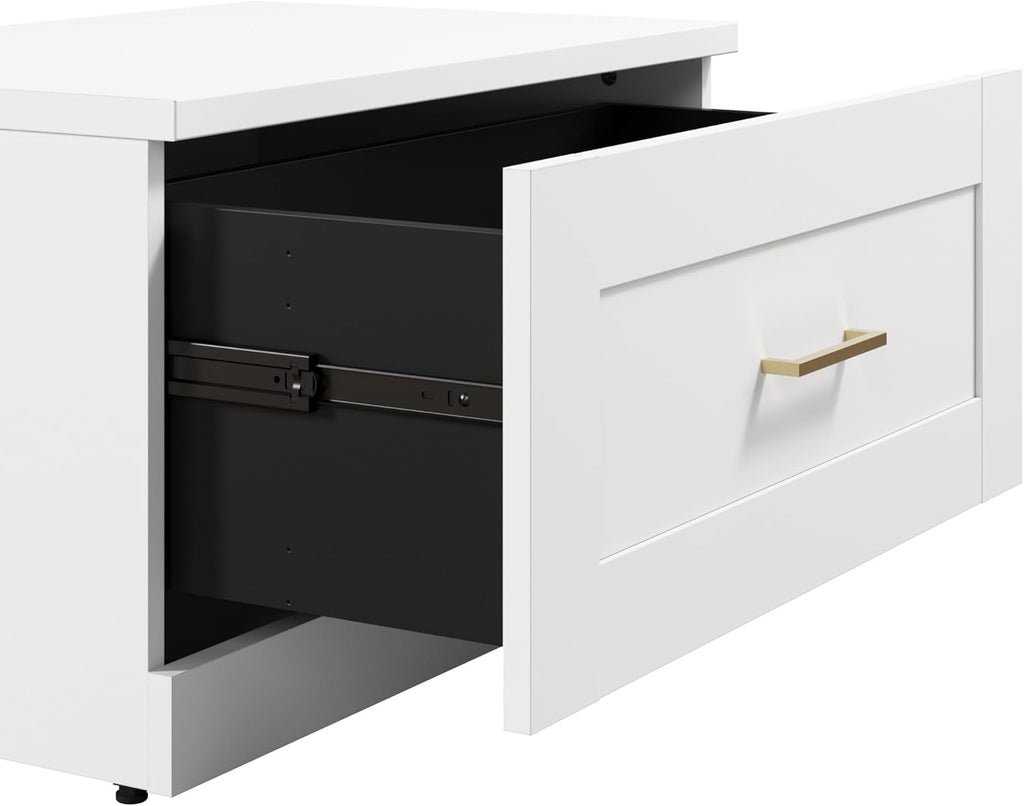 Bush Furniture Hampton Heights Full Entryway Storage Set with Coat Rack and Shoe Benches, White D250