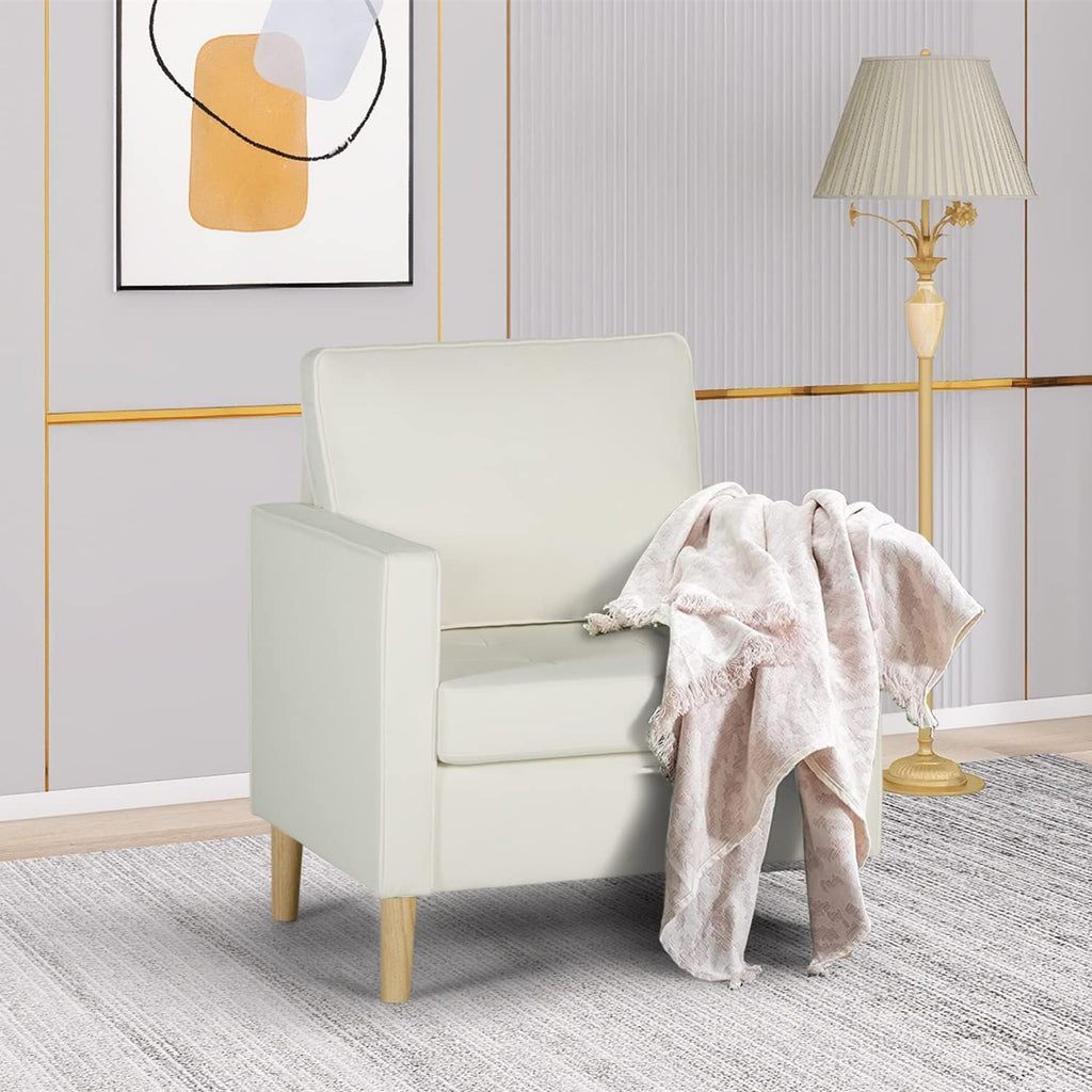 Mid-Century Faux Leather Accent Arm Chair for Living Room, Cream White A700105