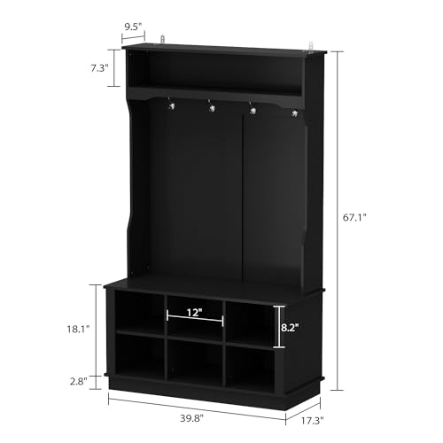 MOUMON Entryway Coat Rack with Storage Bench and Shoe Rack, Grey D182839