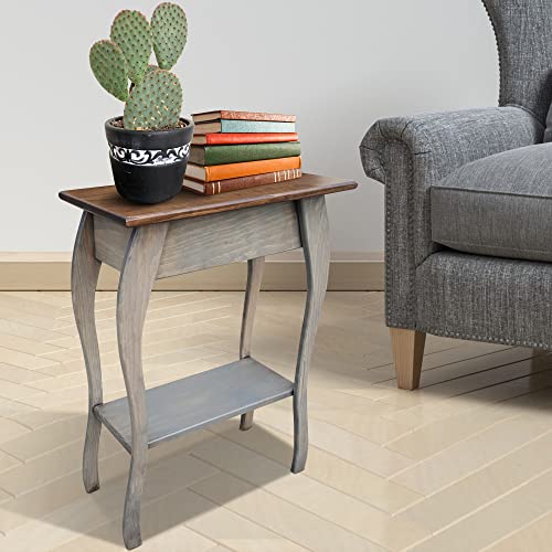 Peaceful Classics Wooden End Table- Amish Handmade Slim Side Table for Living Room, Bedroom, Entry Way, & Hallway, Thin Narrow End Table with 2-Tiered Shelves for Display & Storage, Mocha