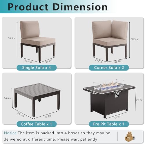 15 Piece Patio Furniture Set with Propane Fire Pit, 12-Seat Modular Outdoor Sectional, Navy Blue J871598