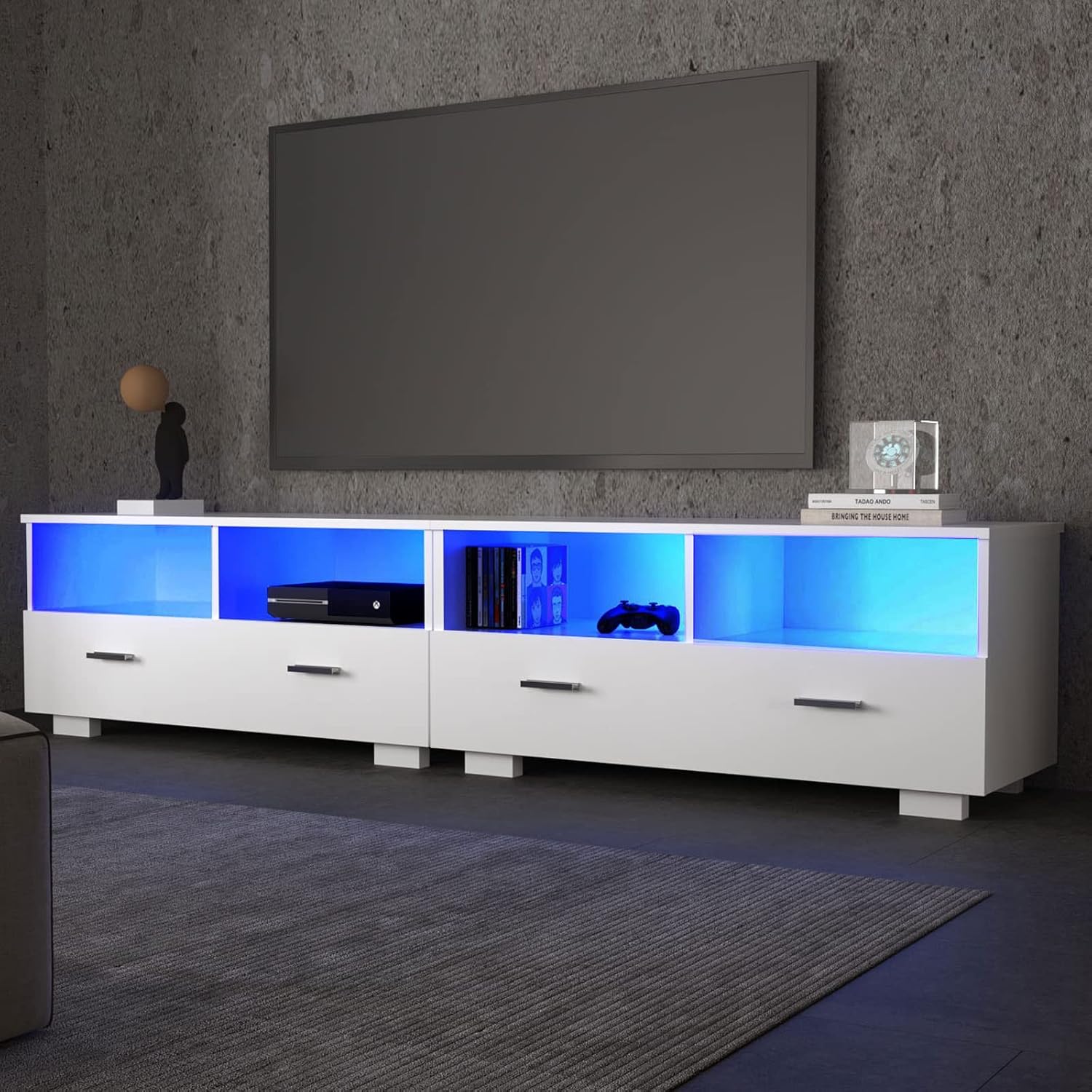 4 EVER WINNER TV Stand for 75+ Inch TV with Storage, White Q7111