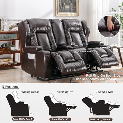 IPKIG 65.3" RV Loveseat Recliner Faux Leather with Console and Cup Holders, Beige L4104