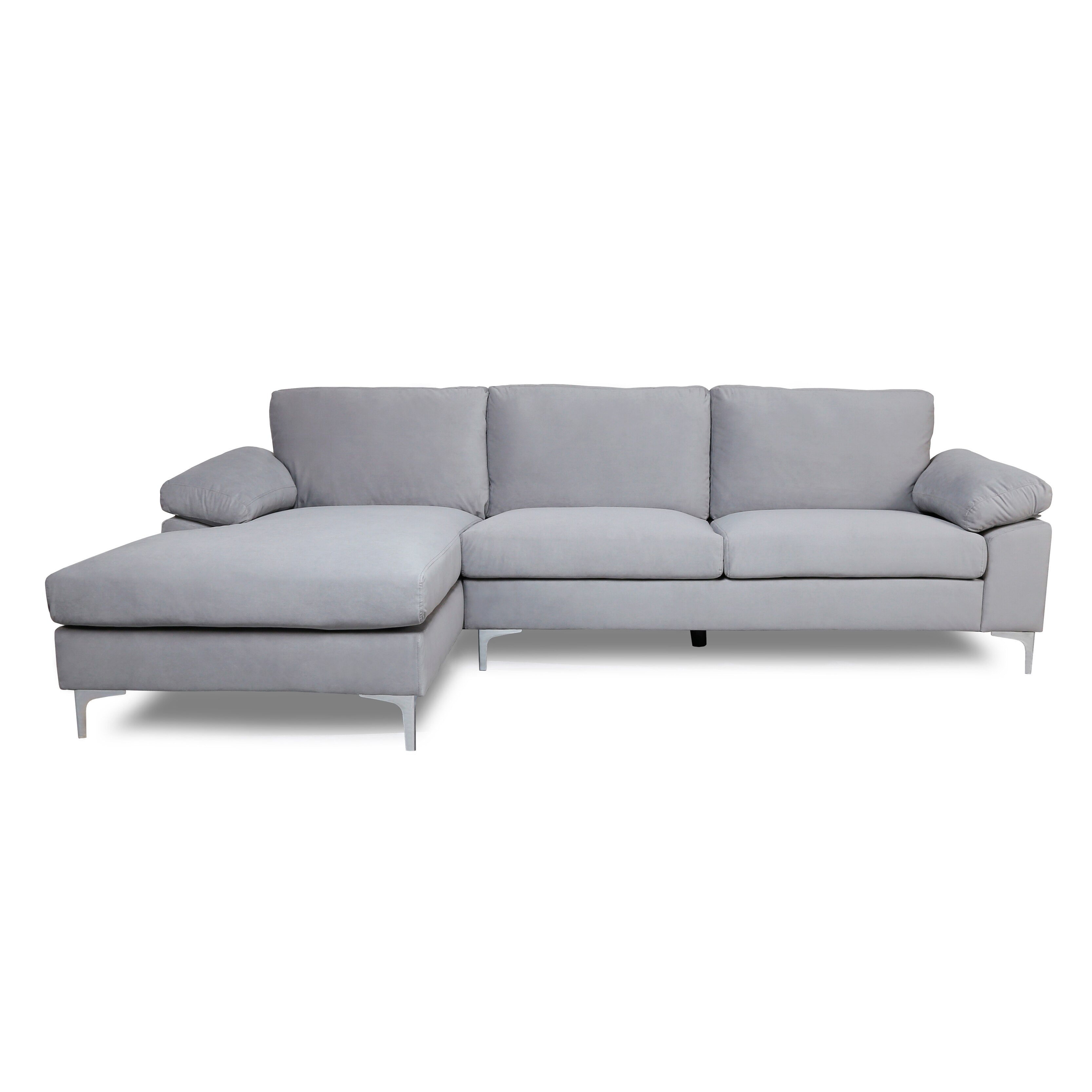 Fooing Modern Velvet L-Shape Sofa with Extra Wide Chaise, Gray M738