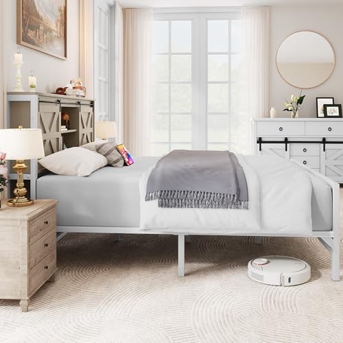YITAHOME Farmhouse Queen Bed Frame with Headboard, Bookcase Storage, Charging Station, White X715542