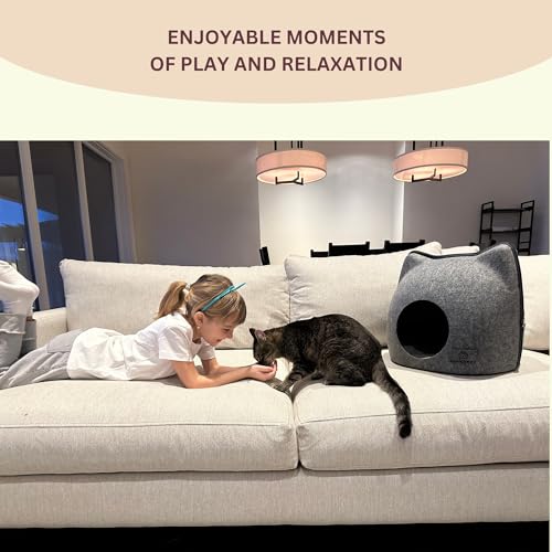 Cat wool cave bed for indoor cats, grey E128