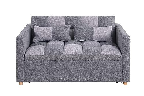 Loveseat Sleeper Sofa with Adjustable Backrest, Teddy Fabric Couch Bed (Brown) C96832