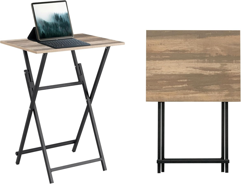 Rustic Brown & Black TV Tray Table 2-Piece Foldable Portable W22028