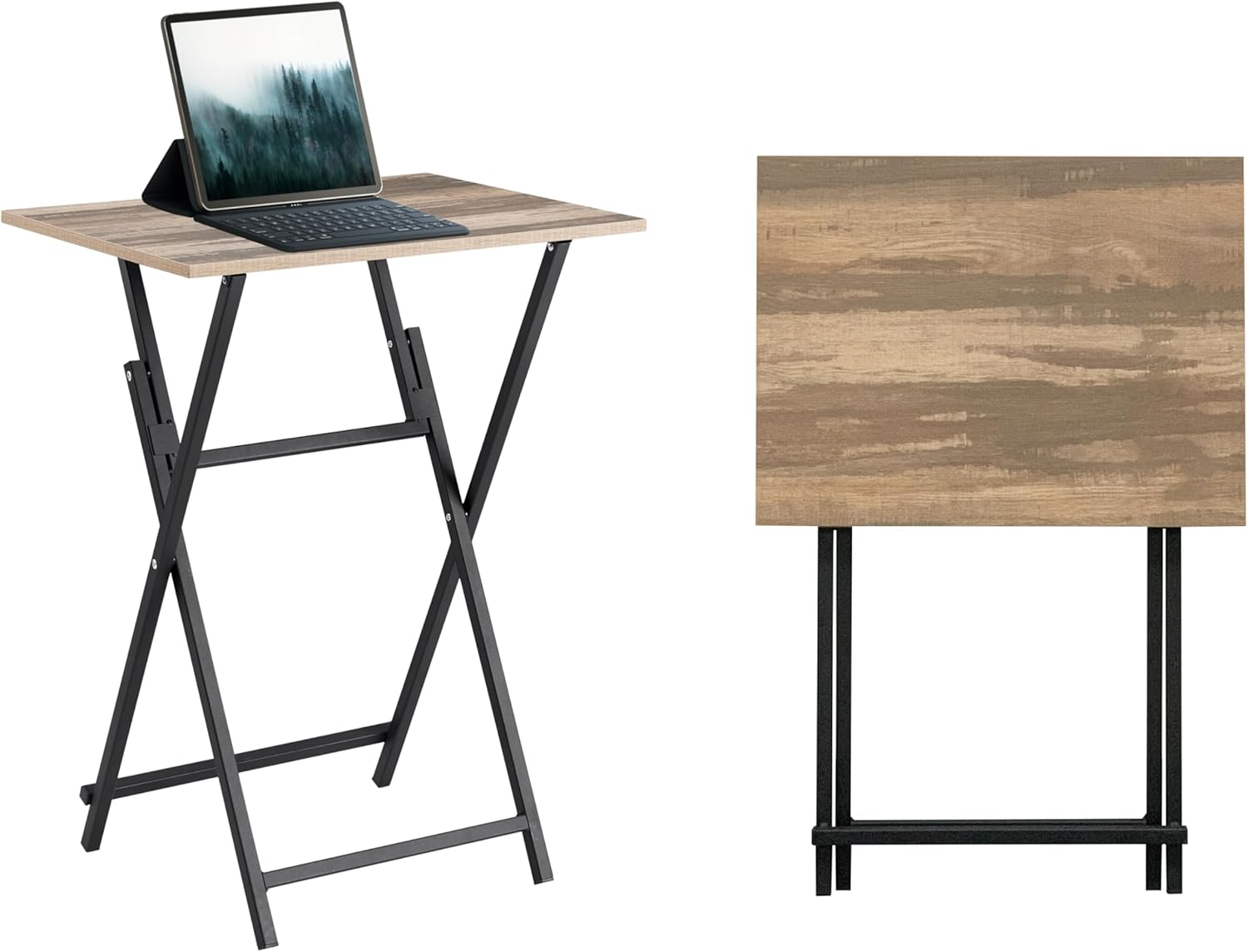 Rustic Brown & Black TV Tray Table 2-Piece Foldable Portable W22028