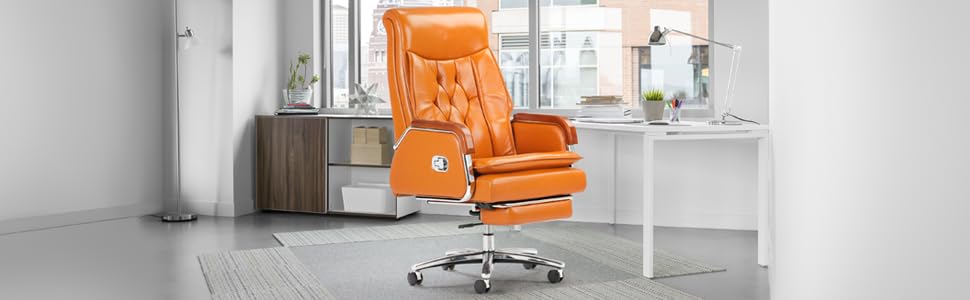 Kinnls Cameron Massage Chair Big and Tall Office Chair 500lbs Genuine Leather High Back Heavy Duty Executive Desk Chair Fully Reclining G242061