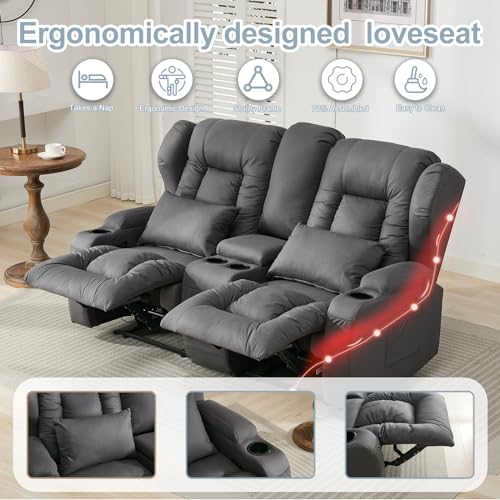 SAMERY 65.5" RV Loveseat Recliner with Console, Beige O29463