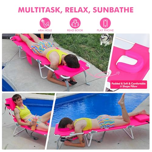 Backpack Beach Tanning Chair with Face Hole Sun Canopy, Folding Lounge Chair Reclining 6 Position, UPF 50+, 2 Pack W158