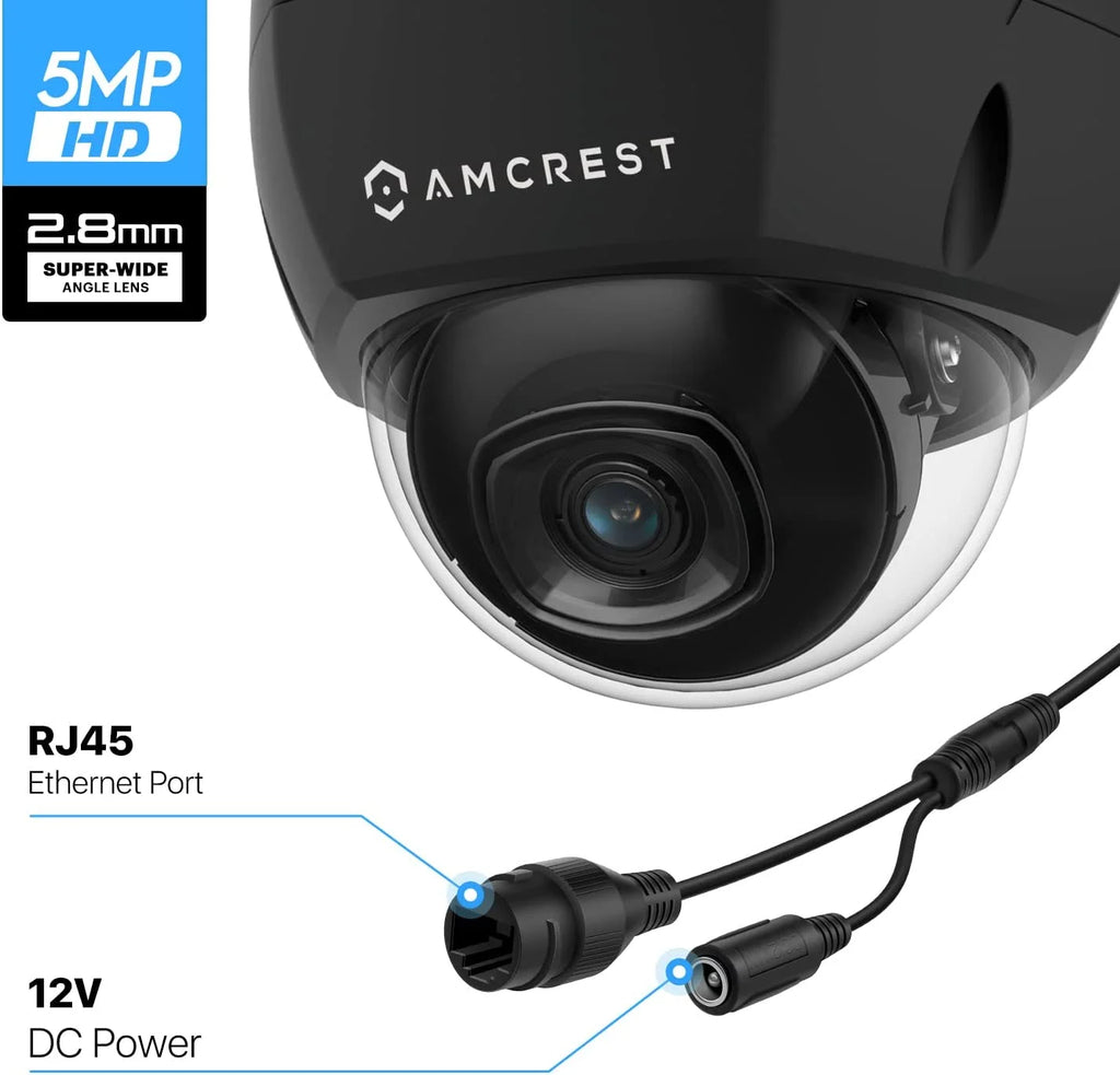 Amcrest UltraHD 4K Outdoor Security POE IP Dome Camera, 98ft Night Vision, Black N855