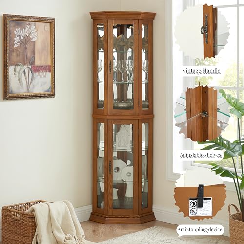 Lighted Corner Curio Cabinet with Adjustable Shelves & Mirrored Back R333