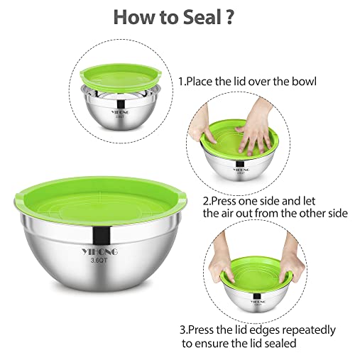 YIHONG Stainless Steel Mixing Bowls Set with Lids, 7 Piece, Grey T754
