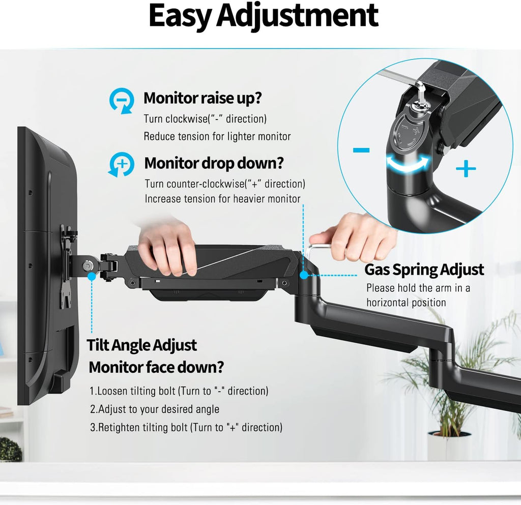 MOUNTUP Triple Monitor Mount Desk Stand for 3 Screens Up to 27 inch, Gas Spring, Heavy Duty J193