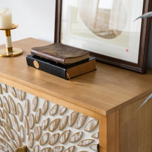 Farmhouse Sideboard with Leaf Design Doors, Freestanding Storage Cabinet N89761