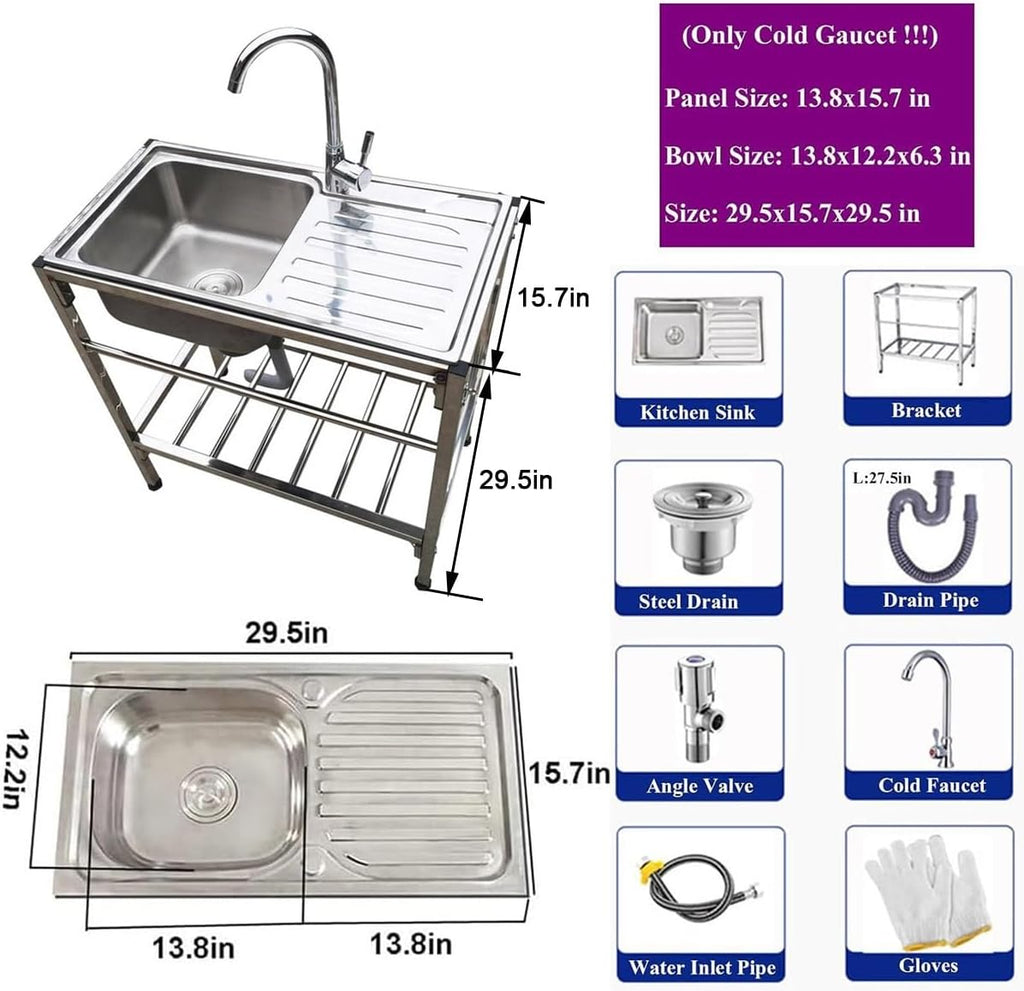 FreeStanding Stainless Steel Utility Sink with Bracket for Outdoor Kitchen O772205