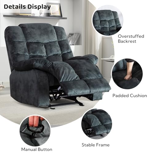 Manual Recliner Chair, Soft Fabric Padded Backrest and Armrests, Heavy Duty Single Sofa T582069