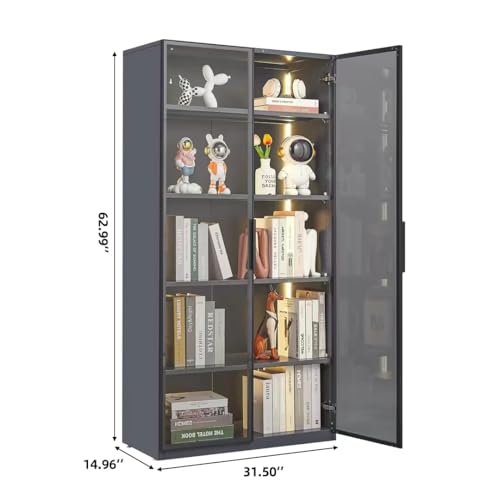 Display Cabinet with Light Strips, 5 Shelves, Glass Door, Floor Standing A25590