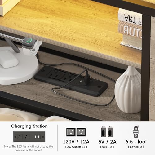 Queen Size Bed Frame with Charging Station and 4 Drawers, Wash Grey F262655